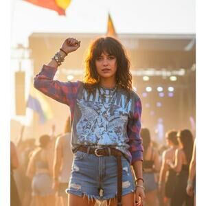 Handmade Upcycled Nirvana Tee American Eagle Flannel Mashup 90s Grunge Band Vint